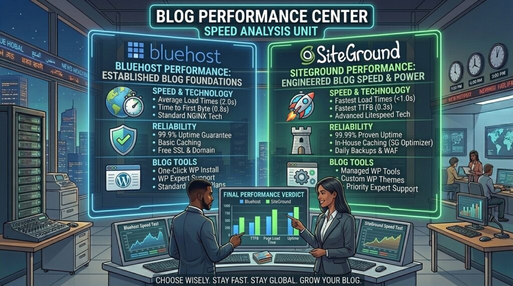 bluehost vs siteground performance comparison for blogs