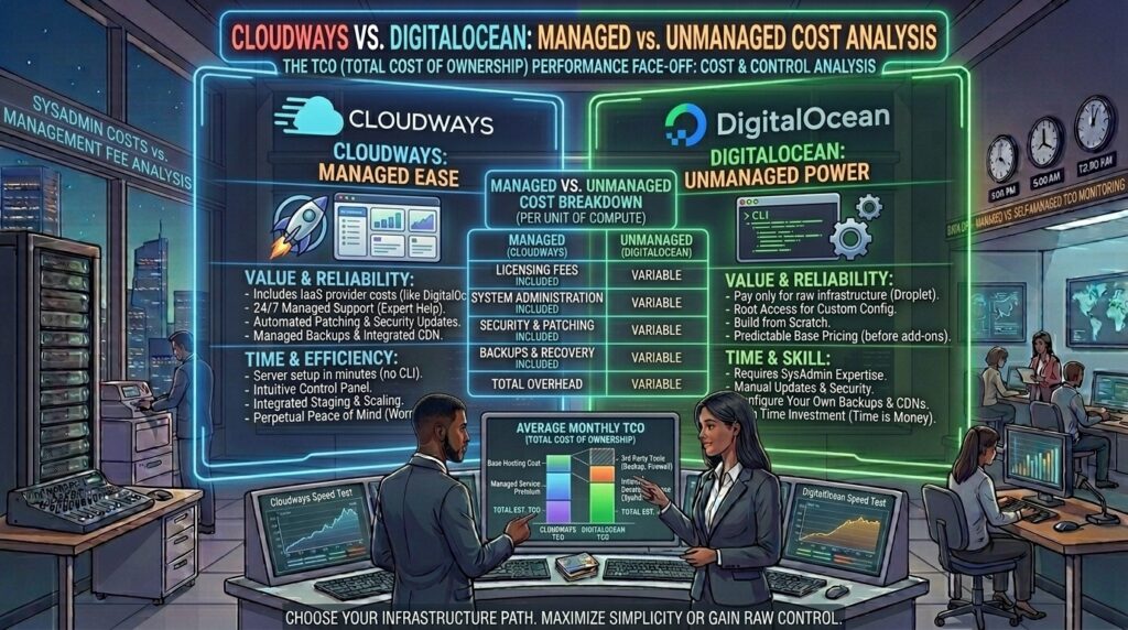 cloudways vs digitalocean managed vs unmanaged cost
