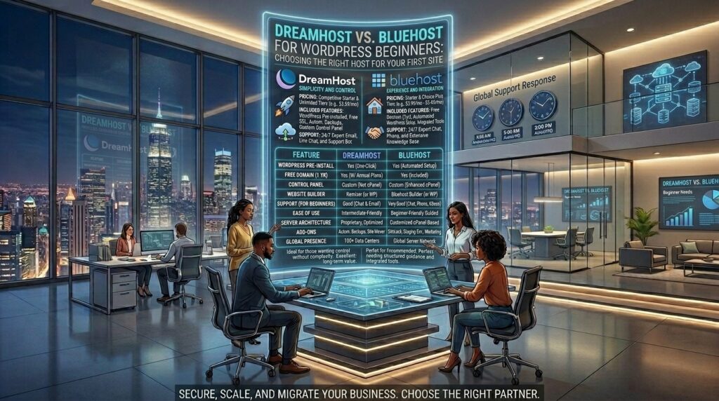 dreamhost vs bluehost for wordpress beginners