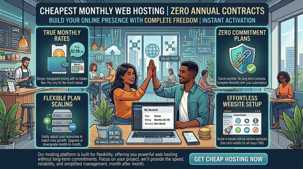 cheapest monthly web hosting with no annual contract