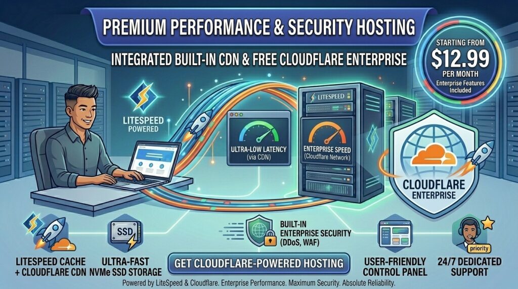 web hosting with built in cdn and free cloudflare enterprise