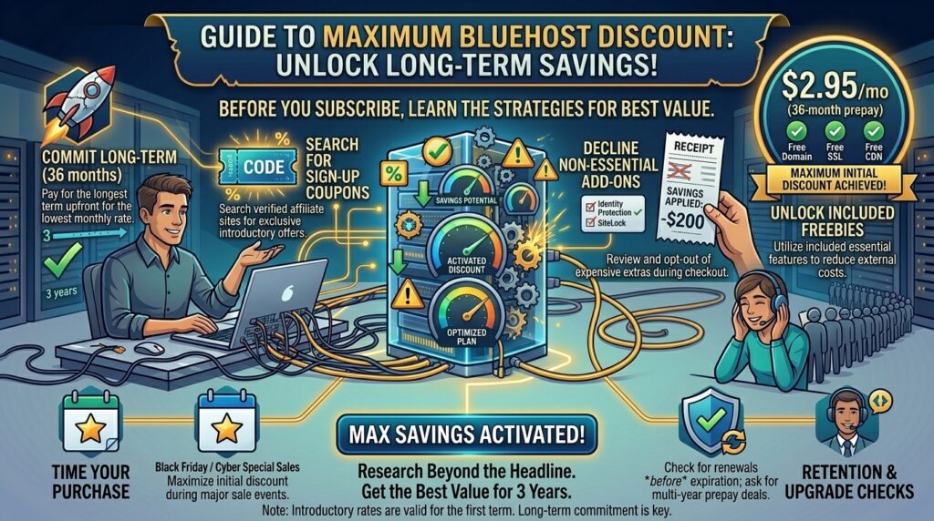 how to get maximum discount on bluehost long term plans