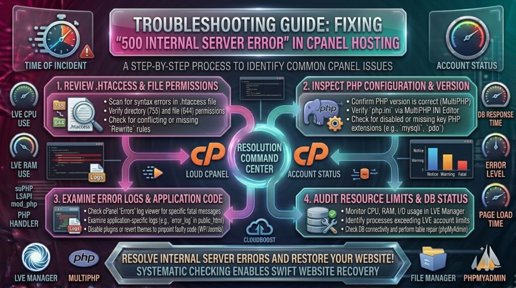 how to fix 500 internal server error in cpanel hosting