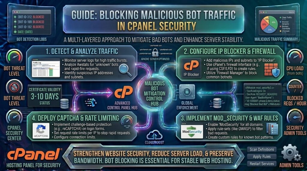 how to block malicious bot traffic in cpanel security