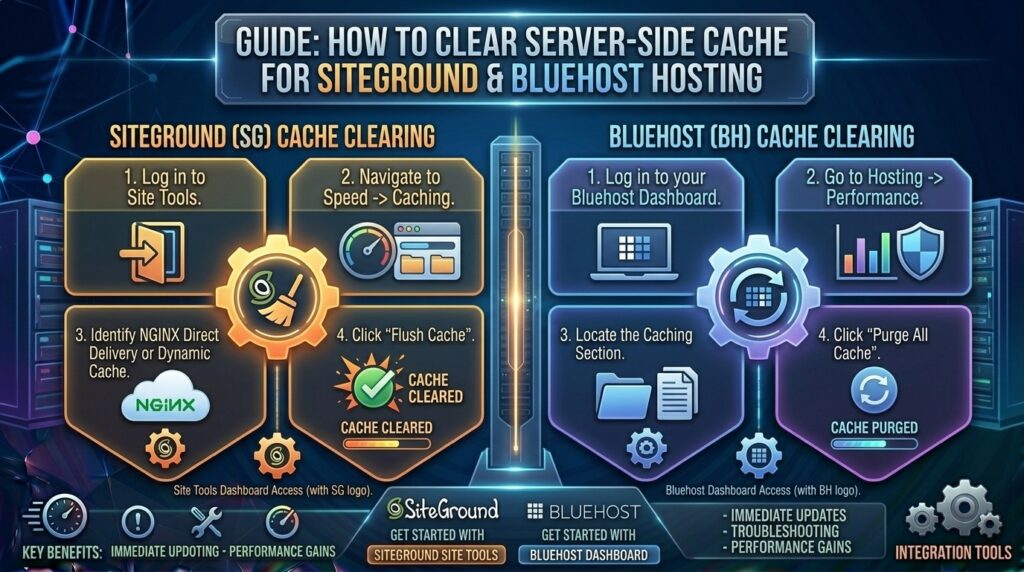 how to clear server side cache on siteground and bluehost