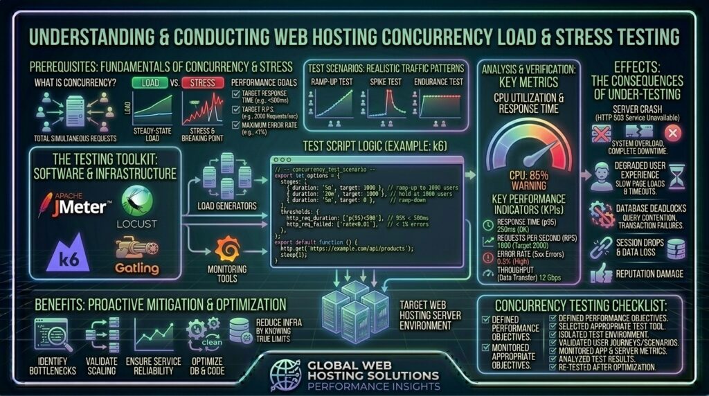 how to test web hosting server concurrency under load stress