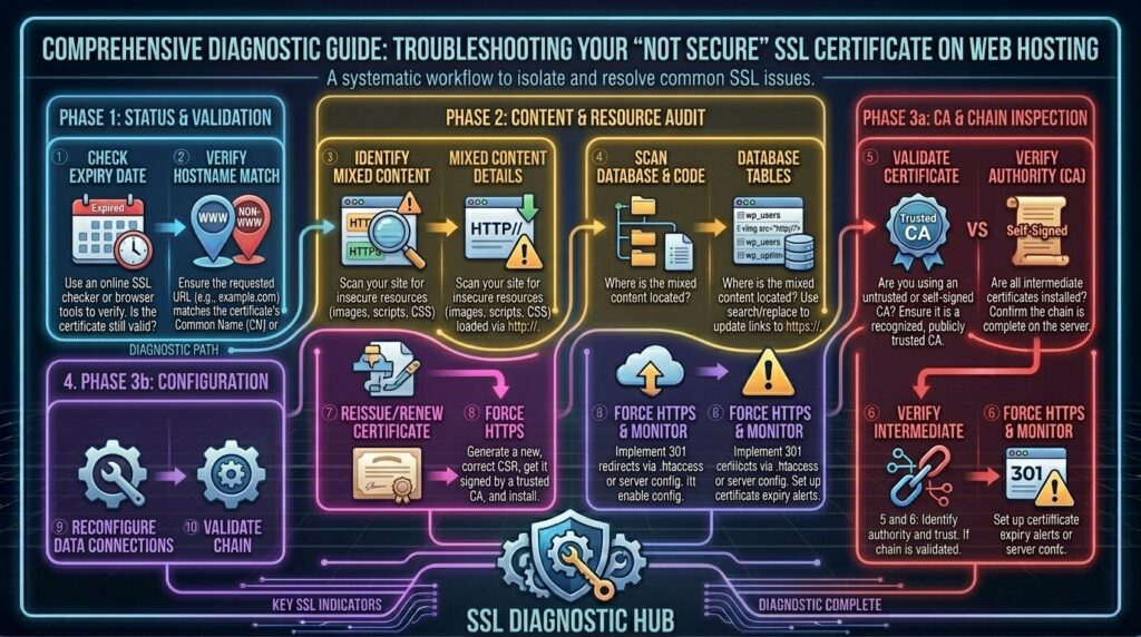 why is my SSL certificate showing not secure on web hosting