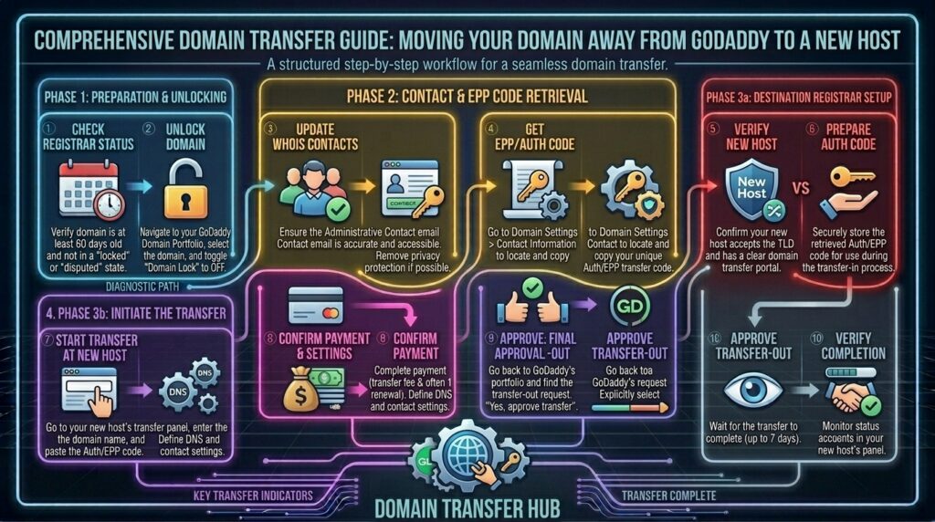 how to transfer domain name away from godaddy to new host