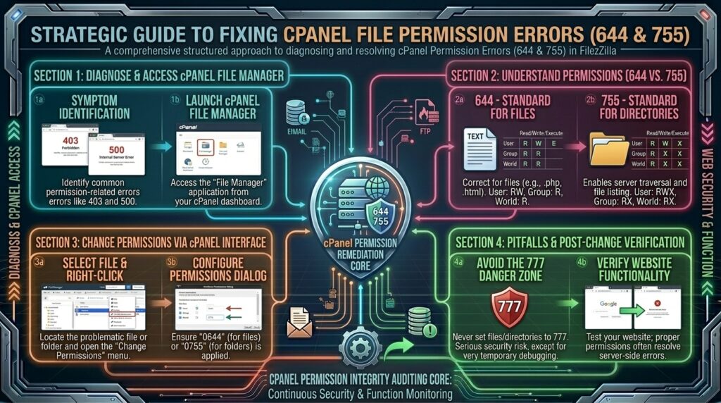 how to fix file permission errors 644 and 755 in cpanel