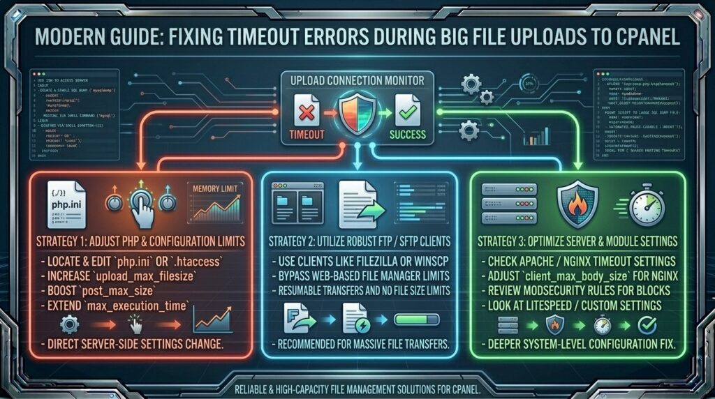fixing timeout errors during big file uploads to cpanel