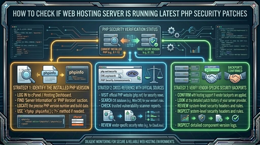 how to check if web hosting server is running latest php security patches