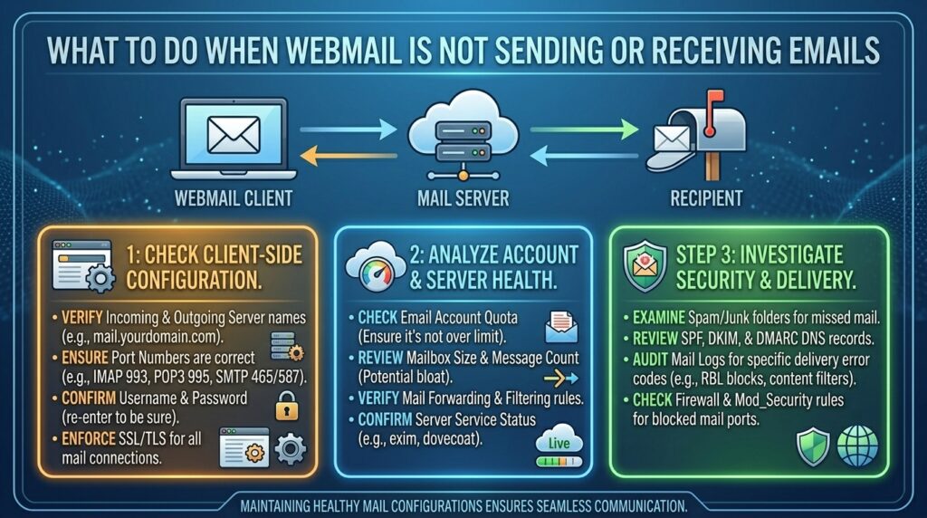 what to do when webmail is not sending or receiving emails