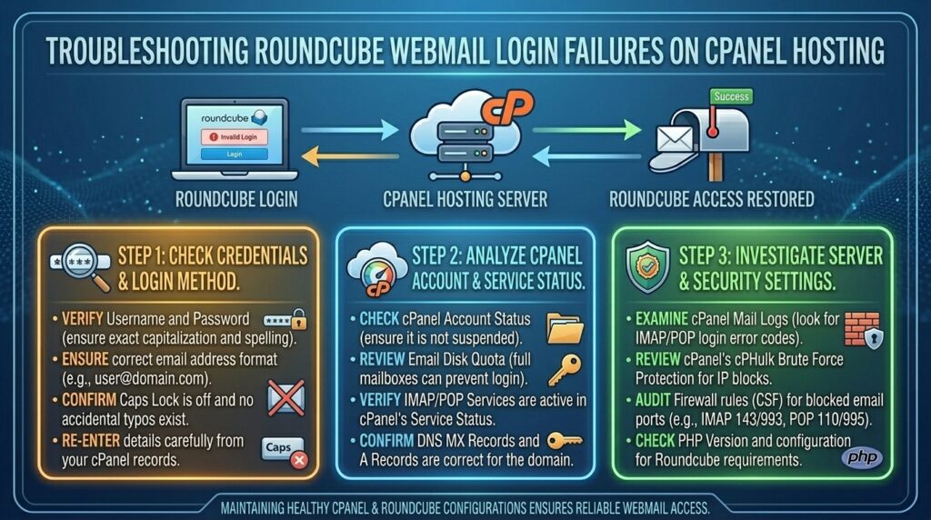 fixing roundcube webmail login failure on cpanel hosting