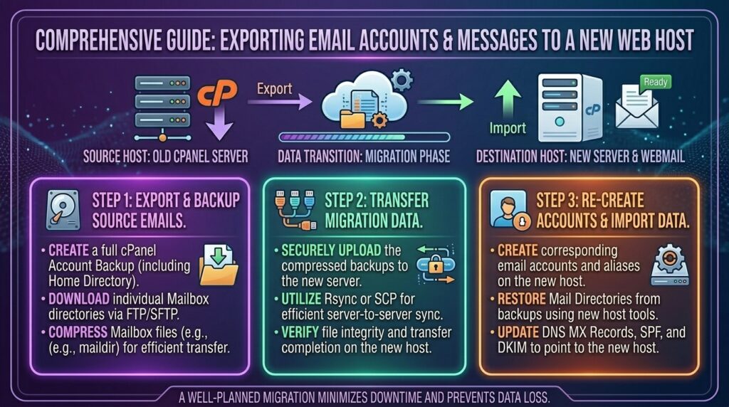 how to export email accounts and messages to new web host
