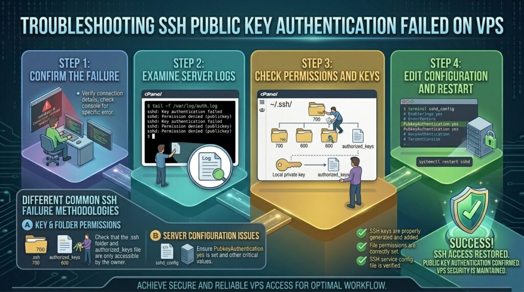 troubleshooting ssh public key authentication failed on vps
