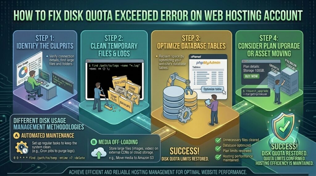 how to fix disk quota exceeded error on web hosting account