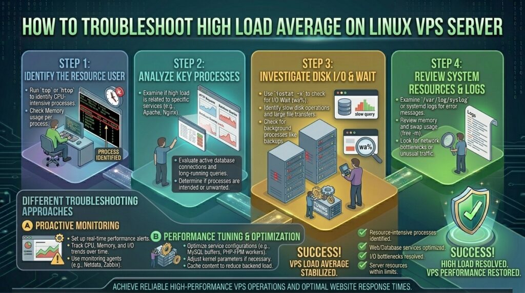 how to troubleshoot high load average on linux vps server