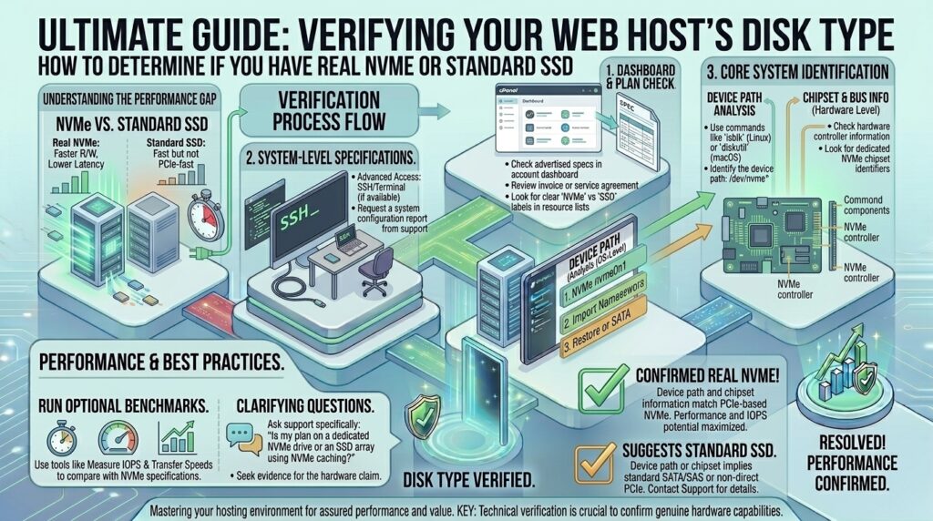 how to verify if your web host has real NVMe or standard SSD