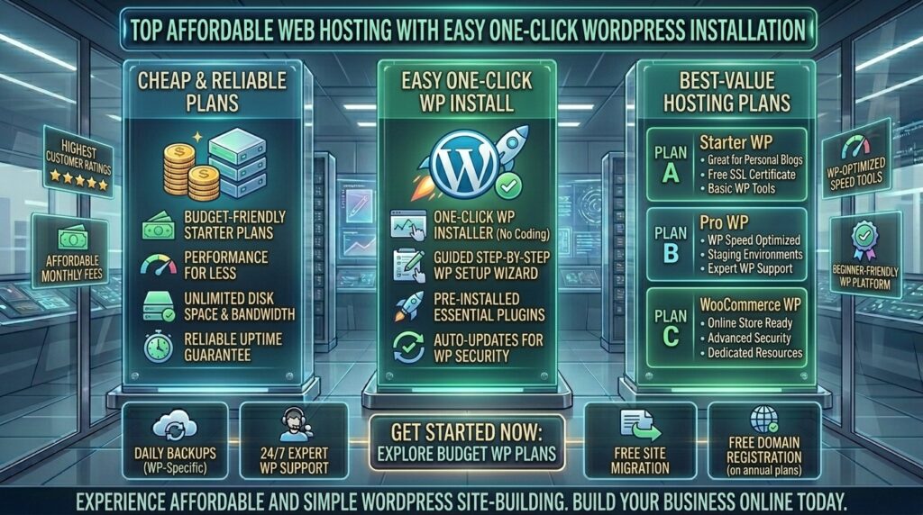best cheap web hosting services with easy one click wordpress install