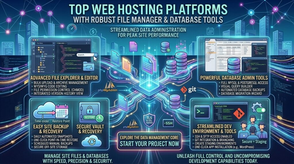 top web hosting platforms with robust file manager and database tools